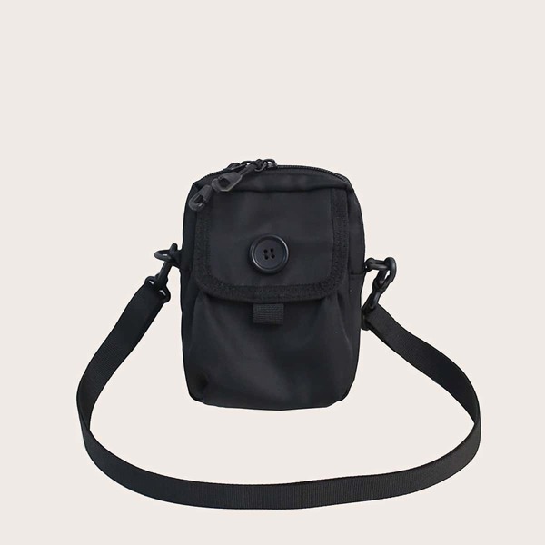 

Button Decor Crossbody Bag, Black