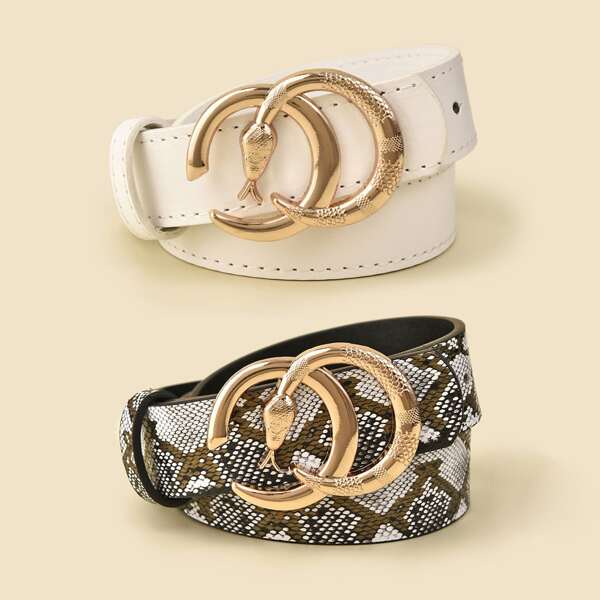 

2pcs Serpentine Buckle Belt, Multicolor