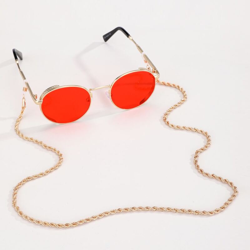

Guys Round Frame Sunglasses With Glasses Chain, Red