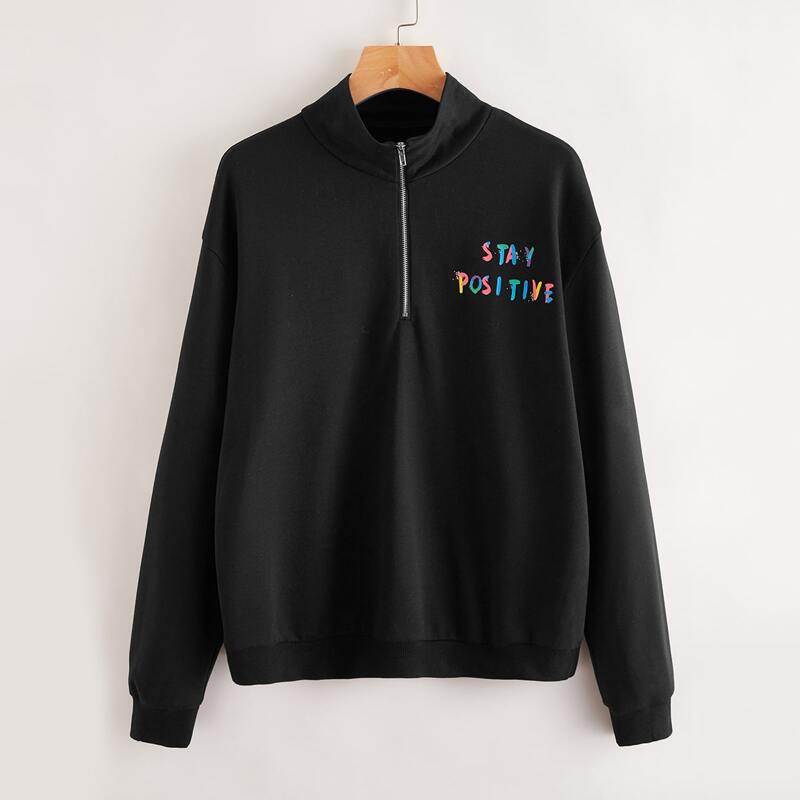 

Letter Half Zip Sweatshirt, Black