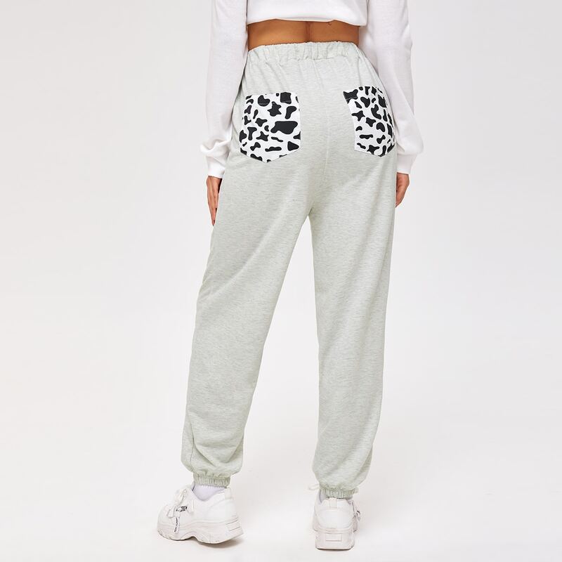 

Cow Print Pocket Sweatpants, Light grey