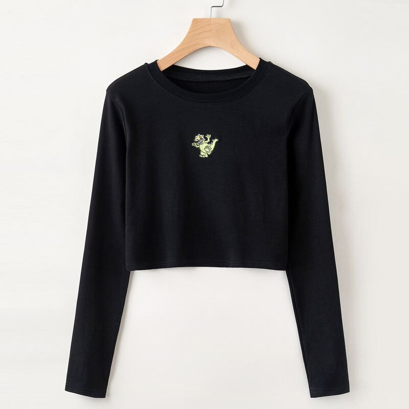 

Cartoon Graphic Crop Tee, Black