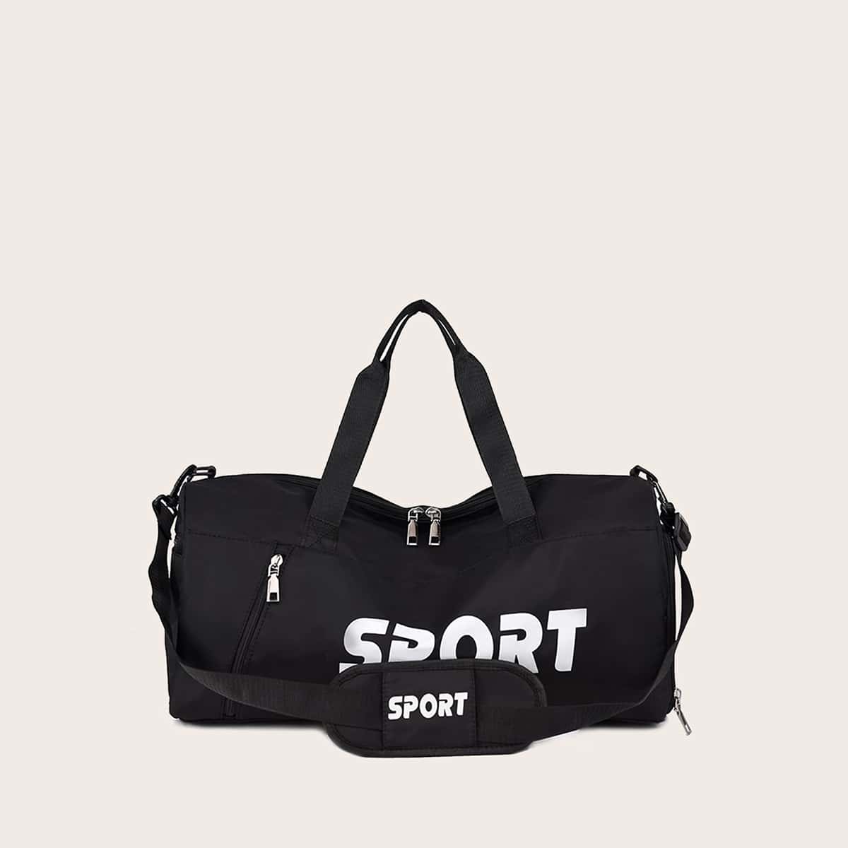 

Letter Graphic Duffle Bag, Black