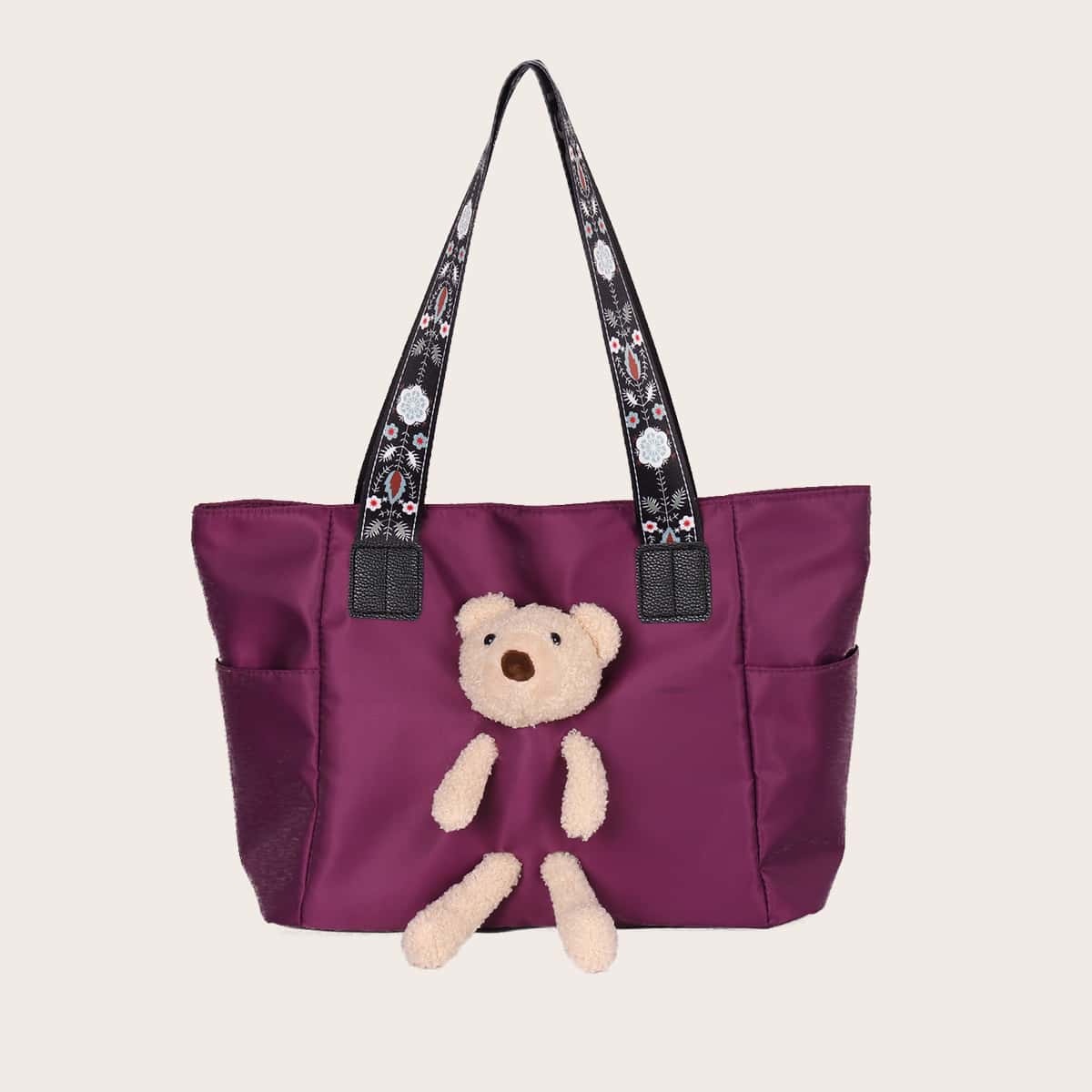 

Plush Bear Decor Tote Bag, Purple