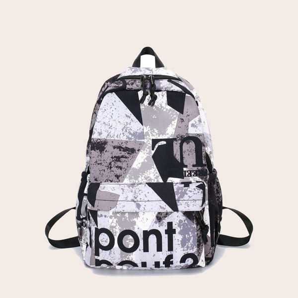 

Men Geometric Print Backpack, Grey