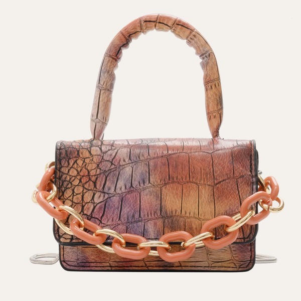 

Mini Croc Embossed Satchel Bag, Orange