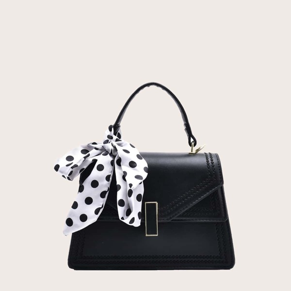 

Twilly Scarf Decor Satchel Bag, Black