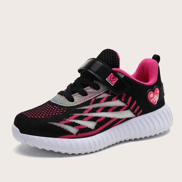 

Girls Chinese Letter Graphic Knit Sneakers, Black
