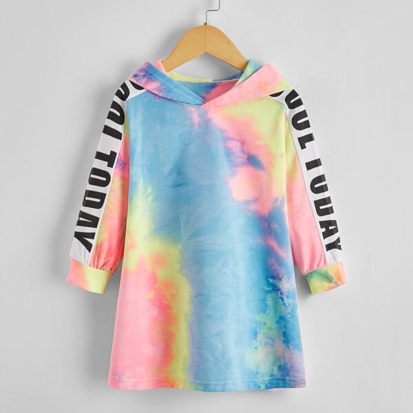 

Toddler Girls Letter Graphic Sleeve Tie Dye Sweatshirt Dress, Multicolor