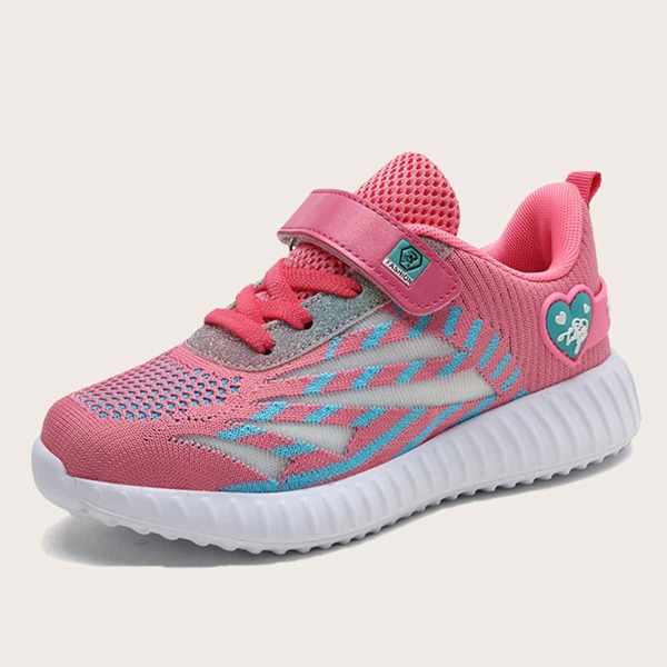 

Girls Chinese Letter Graphic Knit Sneakers, Pink