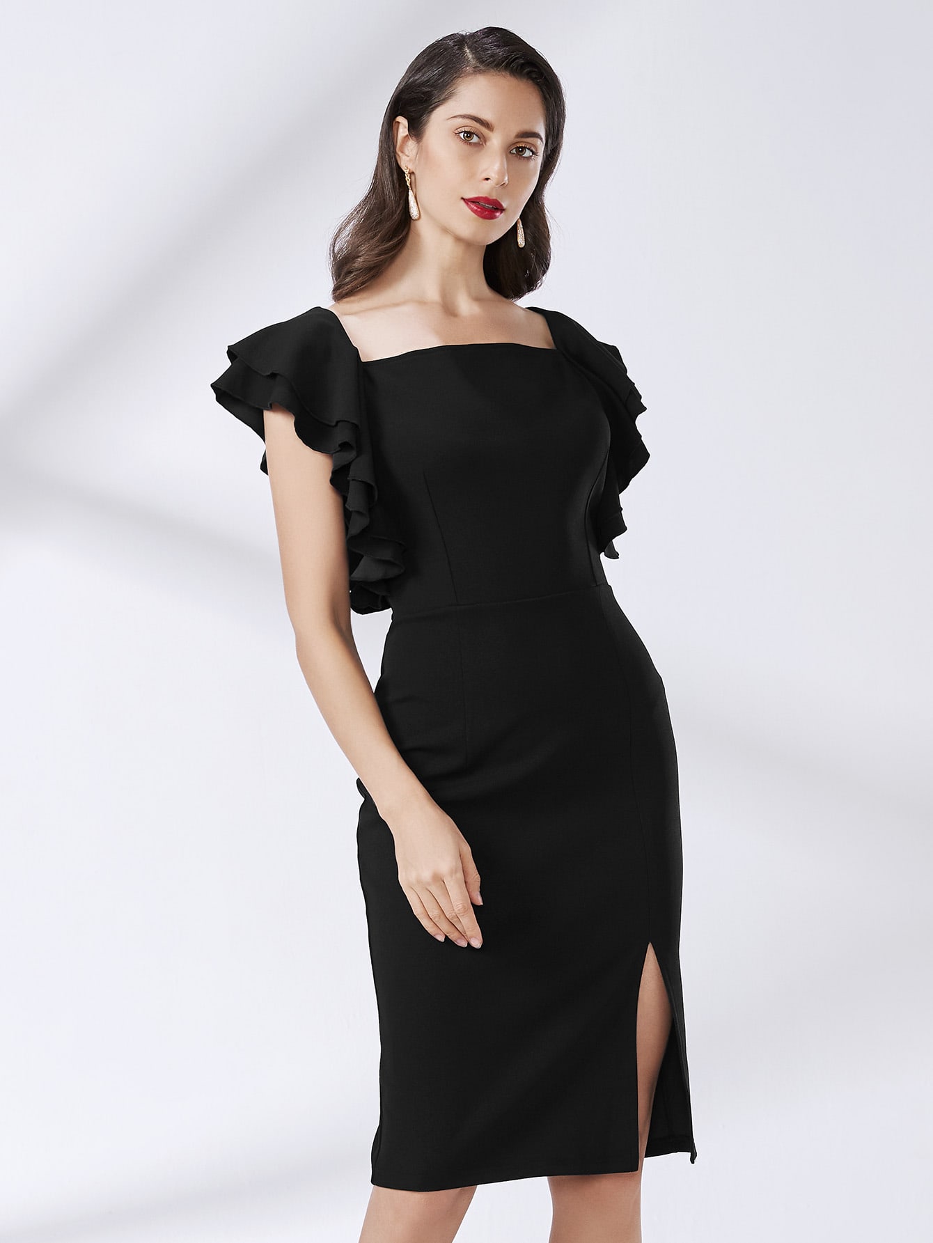 Layered Ruffle Trim Split Thigh Dress thumbnail