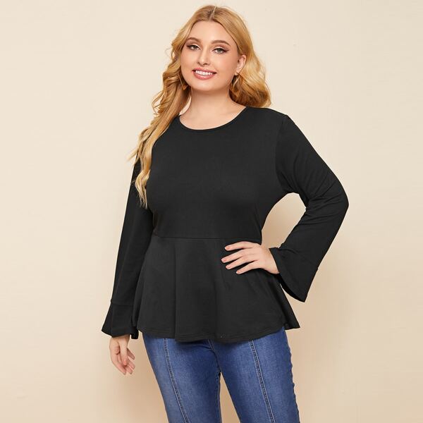 

Plus Solid Ruffle Hem Tee, Black