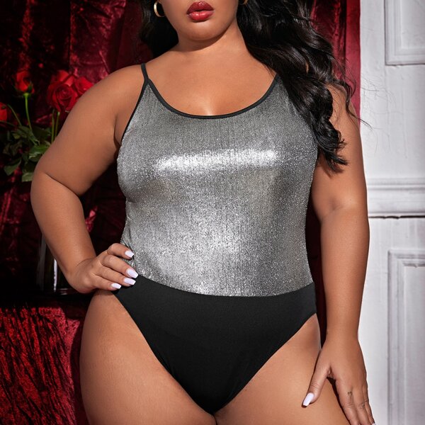 

Plus Metallic Teddy Bodysuit, Silver