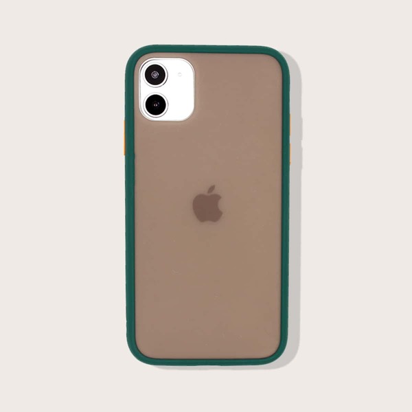 

1pc Contrast Frame iPhone Case, Green