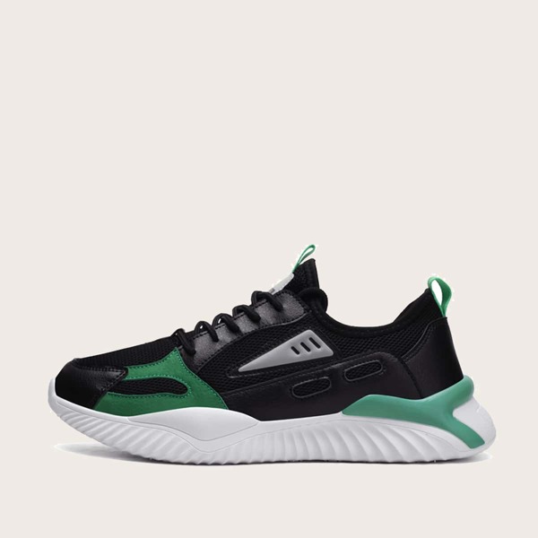 

Men Lace Up Decor Colorblock Knit Sneakers, Black