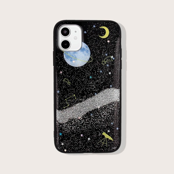 

1pc Planet Print iPhone Case, Multicolor