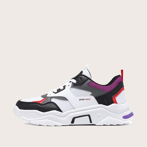 

Men Lace Up Decor Colorblock Chunky Sneakers, White