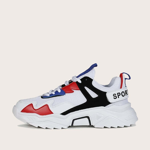 

Men Lace Up Decor Colorblock Chunky Sneakers, White
