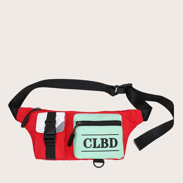 

Men Buckle Front Color Block Fanny Pack, Red