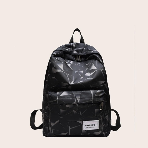 

Men Geometric Print Backpack, Black