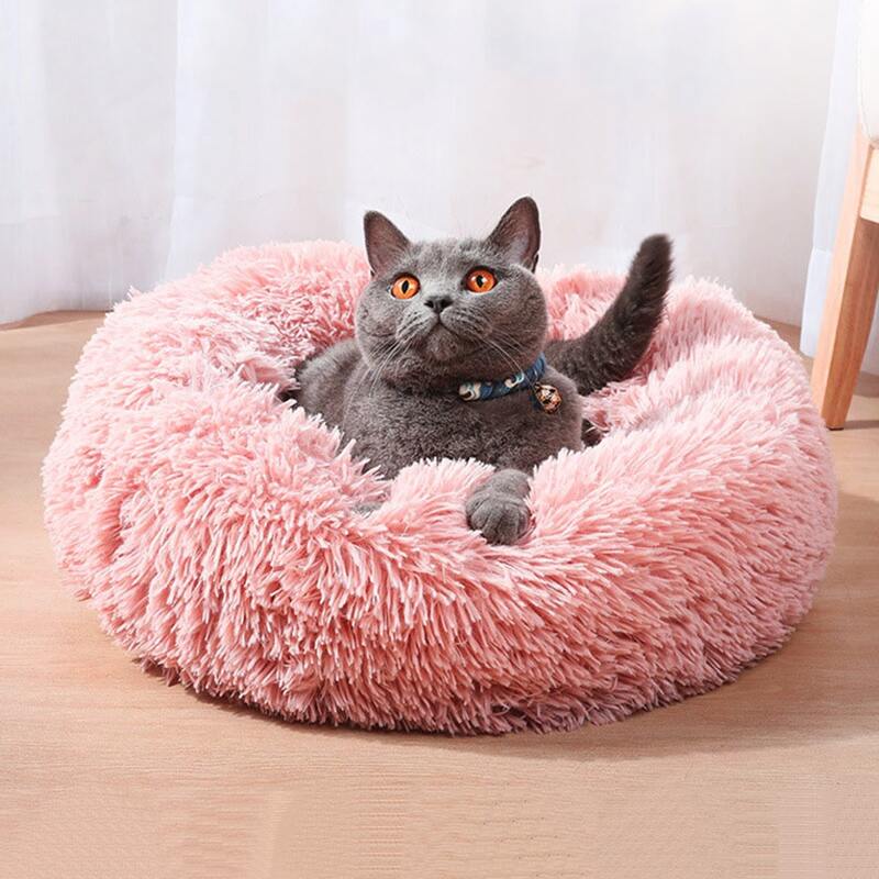 

1pc Cat Round Plush Bed, Pink