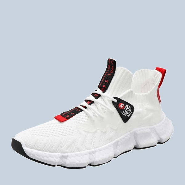 

Men Lace Up Decor Letter Graphic Knit Sneakers, White