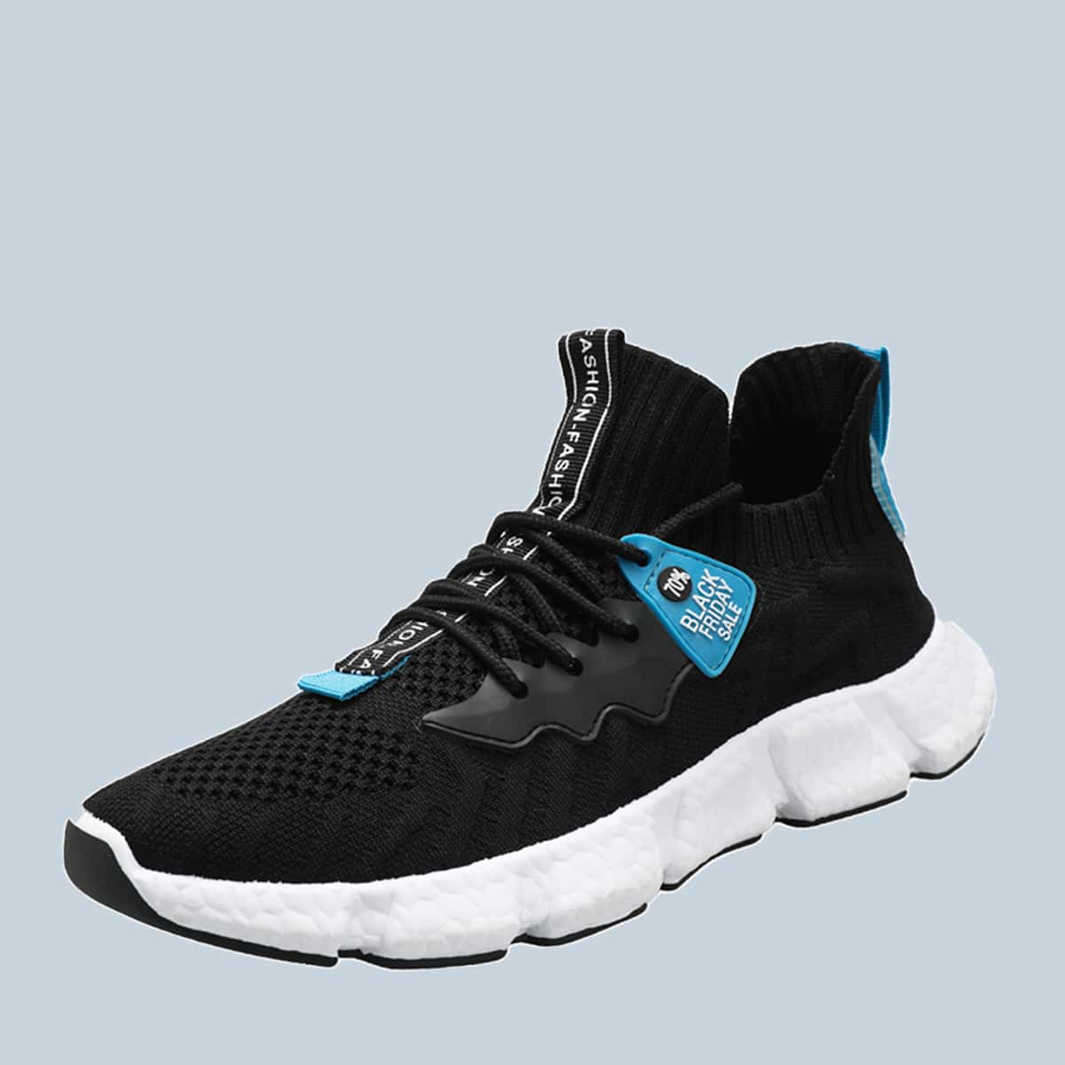 

Guys Lace Up Decor Letter Graphic Knit Sneakers, Black