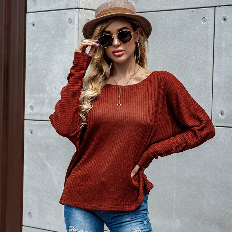 

Solid Batwing Sleeve Oversized Tee, Rust brown