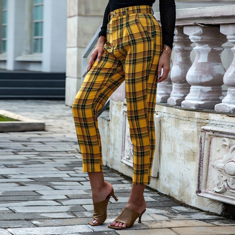 

Plaid High-Rise Tapered-Leg Pants, Multicolor