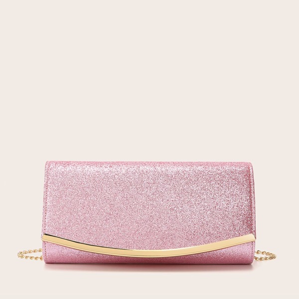 

Metal Edge Glitter Clutch Bag, Baby pink