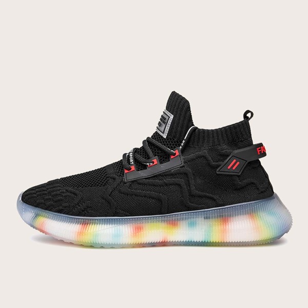 

Men Lace Up Decor Knit Sneakers, Black
