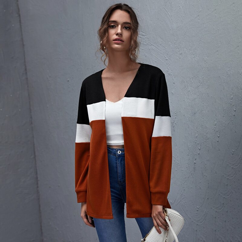 

Cut And Sew Open Front Coat, Multicolor