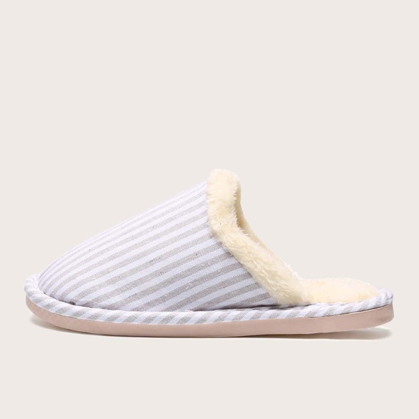 

Striped Graphic Wide Fit Fluffy Slippers, Beige