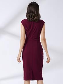 MIUSOL Mock Neck Cut Out Split Hem Dress - Maroon - View 2