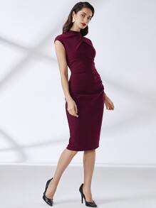 MIUSOL Mock Neck Cut Out Split Hem Dress - Maroon - View 4