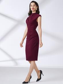 MIUSOL Mock Neck Cut Out Split Hem Dress - Maroon - View 5