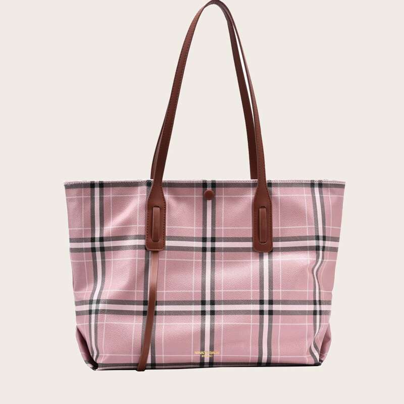 

Plaid Tote Bag, Pink