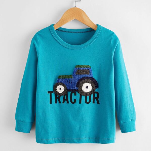 

Toddler Boys Tractor Patched Letter Graphic Tee, Mint blue