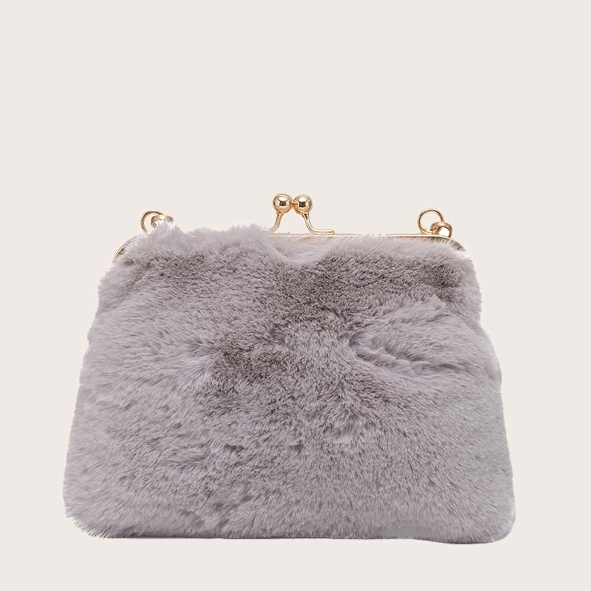 

Clip Top Fluffy Clutch Bag, Light grey