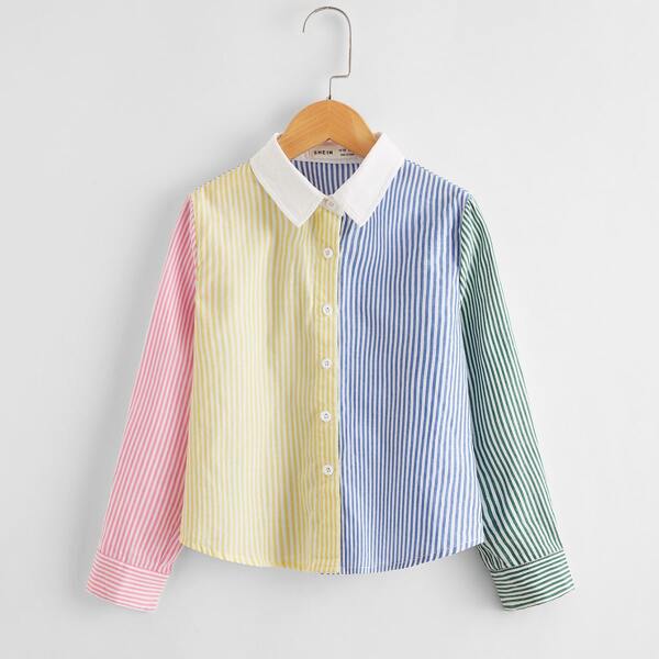 

Girls Colorblock Striped Blouse, Multicolor