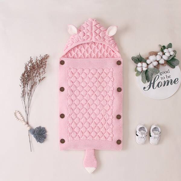 

Baby Unisex 3D Ears Patched Knit Swaddle Sleeping Bag, Baby pink