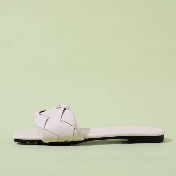 

Braided Strap Slide Sandals, Beige