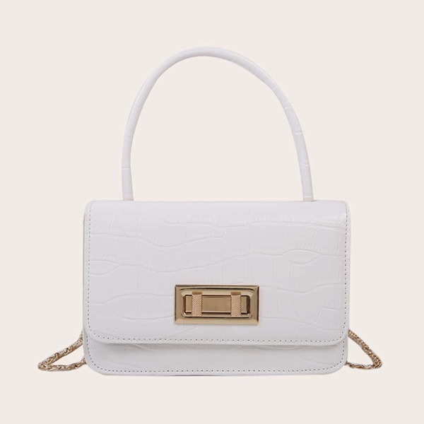 

Girls Metal Lock Croc Embossed Satchel Bag, White