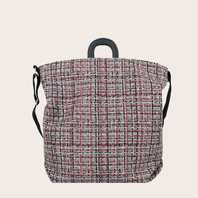 

Tweed Large Capacity Tote Bag, Red