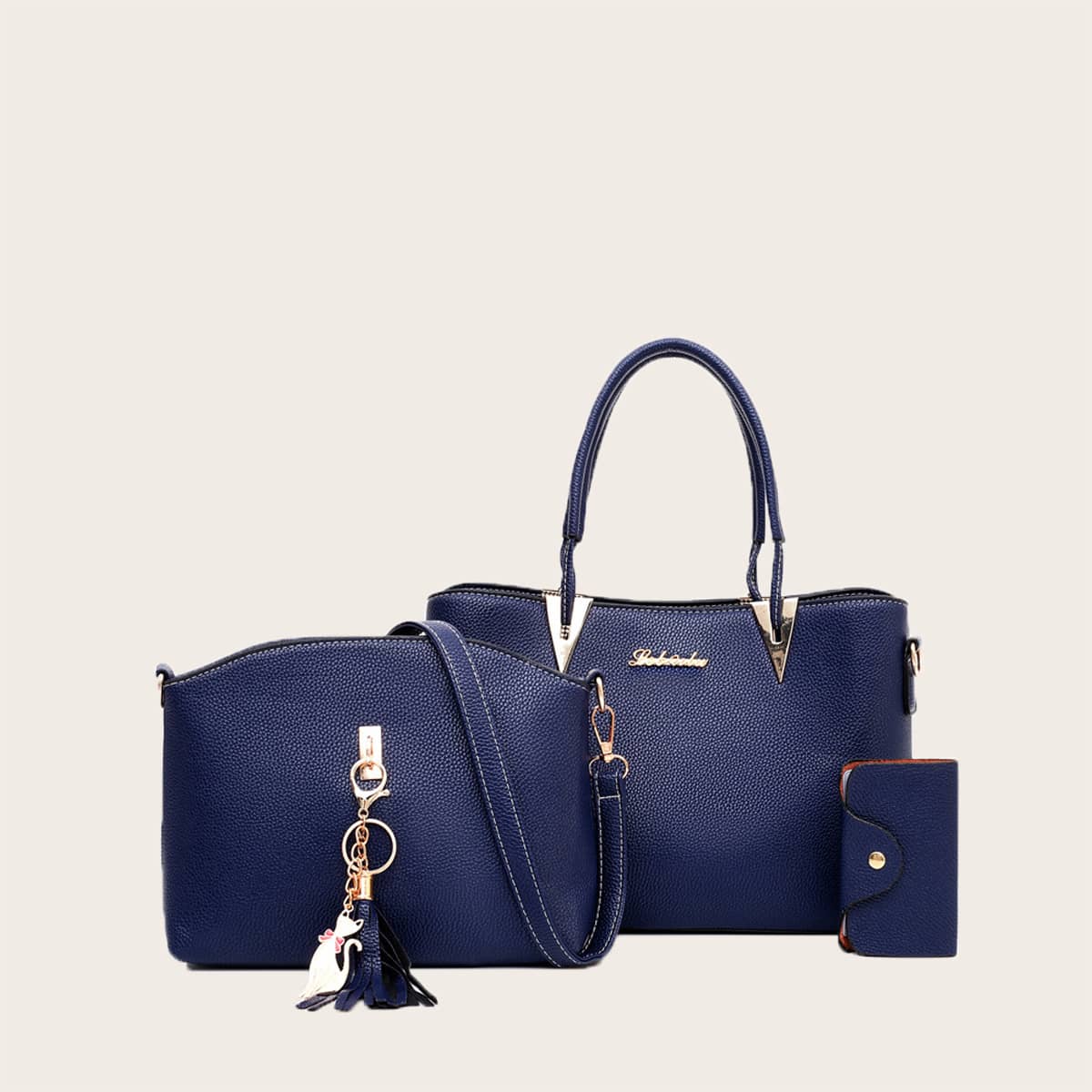 

3pcs Metal Letter Decor Satchel Bag Set, Blue