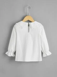 小女童拼接棉布燒花蝴蝶結襯衫 - 白色 - 查看 2