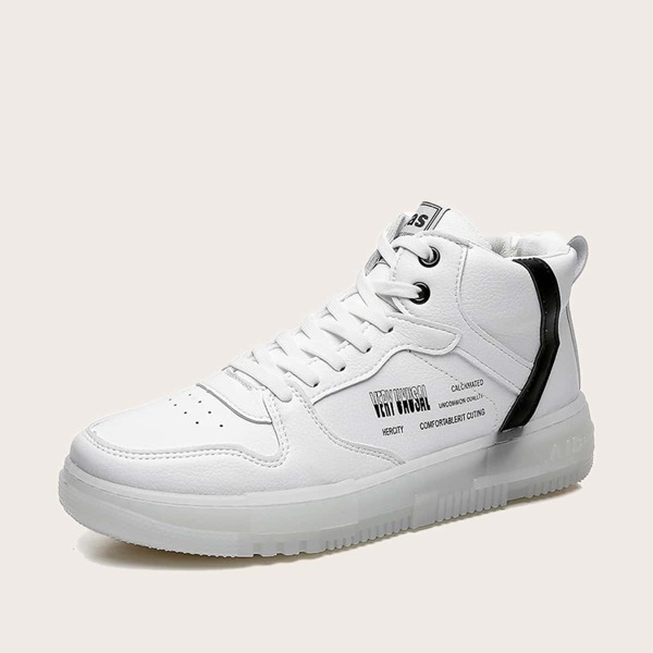

Men Lace-up Front Letter Graphic Sneakers, White