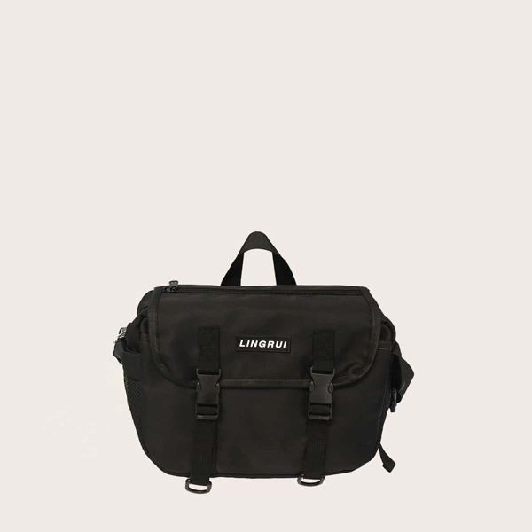 

Men Buckle Front Waterproof Crossbody Bag, Black