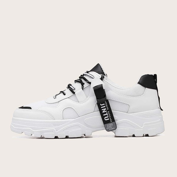 

Men Lace-up Front Letter Tape Decor Sneakers, White
