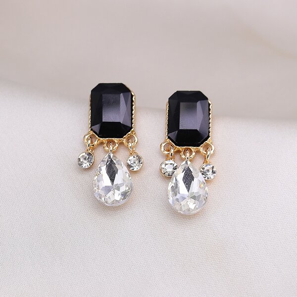 

Gemstone Water Drop Earrings, Black